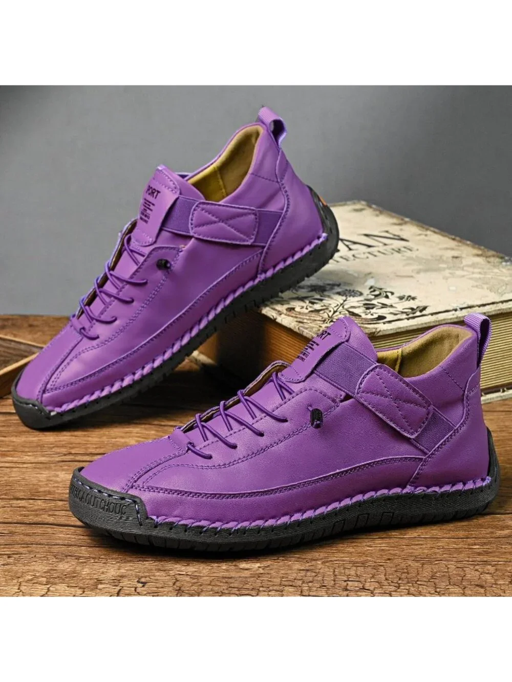 Women's Purple Breathable Loafers Mid top Walking Flats Ankle Chukka Boots